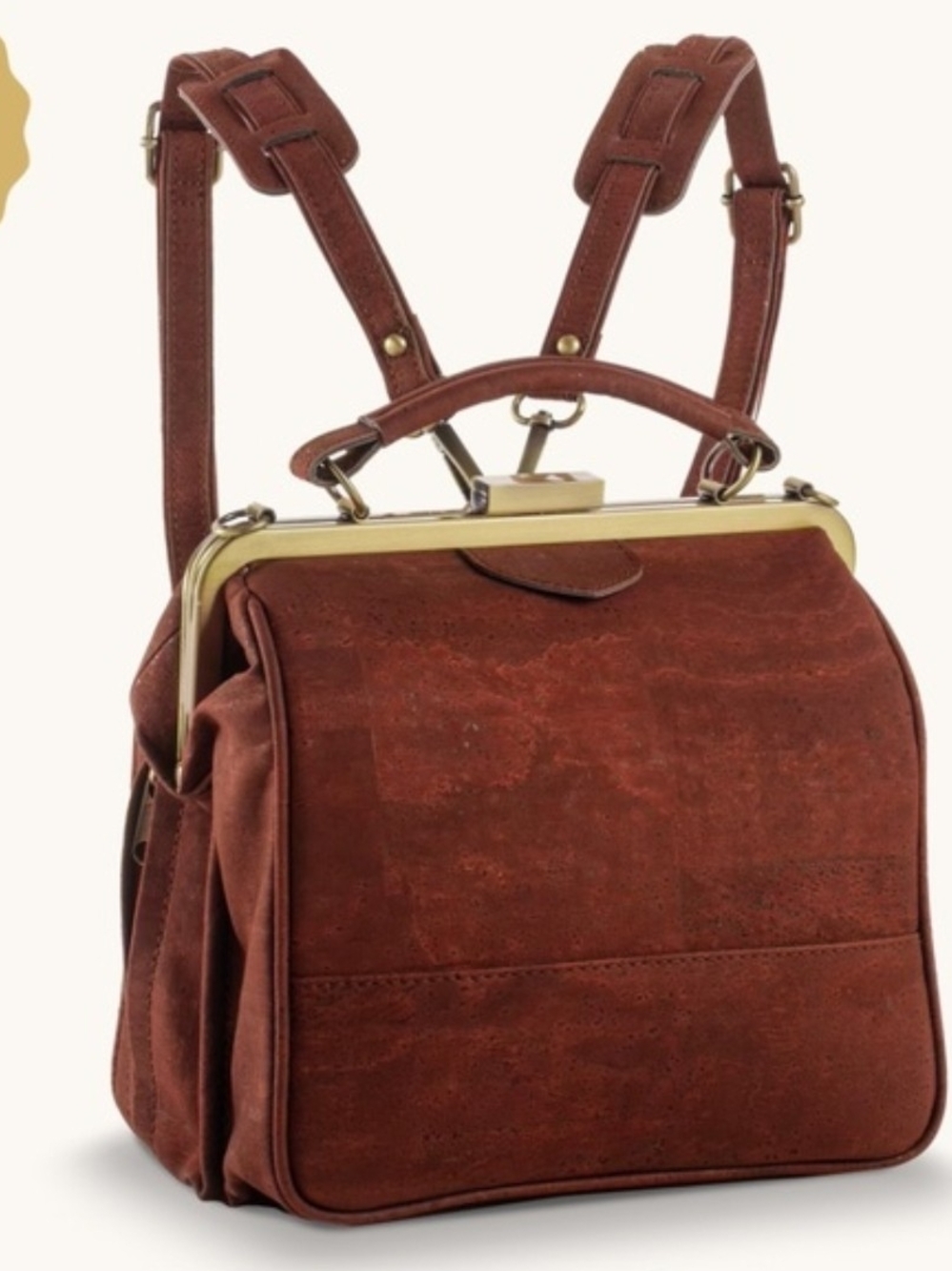 La Flore Paris Bebebark Women's Structured Vintage-Style Backpack Cognac